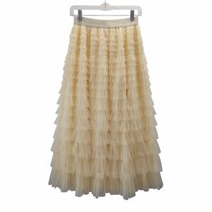 Fairy Tulle Maxi Skirt Flowy Coquette Balletcore Tiered Elastic Waist OS Cream